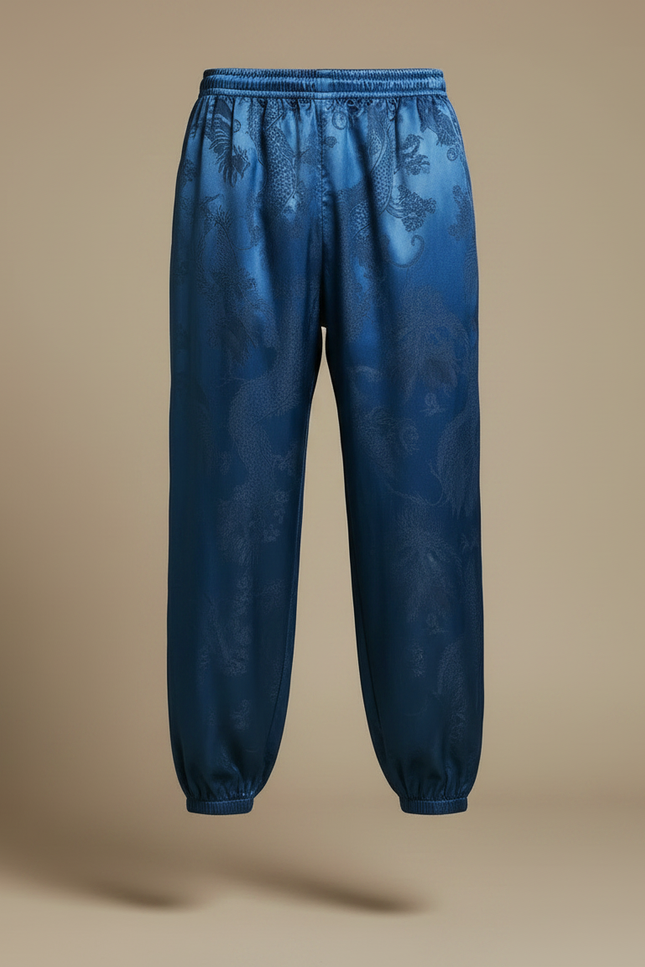 Pantalon Chinois Bleu Dragon Satin Ample Homme - vue 3
