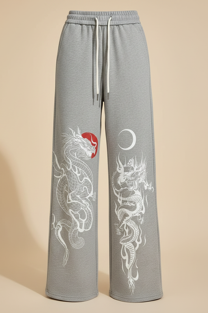 Pantalon Chinois Gris Dragon Molletonné Ample Décontracté Streetwear - vue 3
