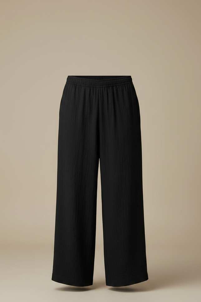 Pantalon Chinois Noir Ample Coton Plissé Décontracté - vue 3