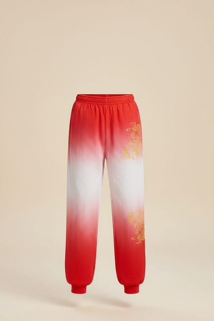 Pantalon Chinois Dégradé Rouge Blanc Ample Brodé Enfant - Molleton - vue 3