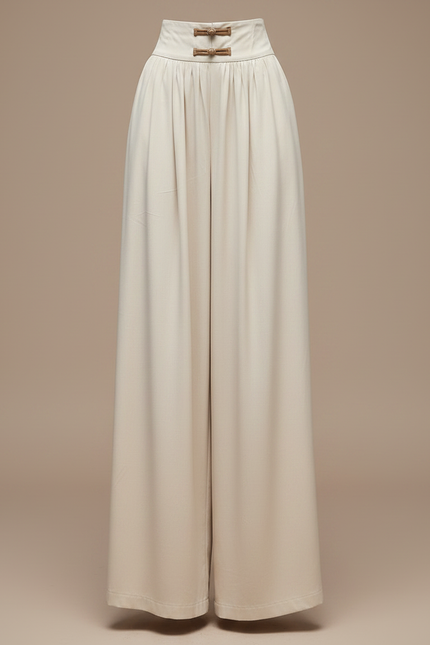 Pantalon Chinois Écru Fluide Ample Élégant Femme - Beige Viscose - vue 3