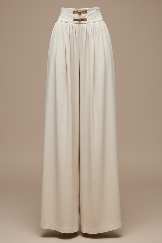 Pantalon Chinois Écru Fluide Ample Élégant Femme - Beige Viscose - vue 3