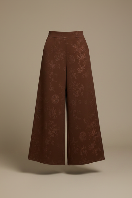 Pantalon Chinois Marron Ample Jacquard Fluide Élégant - Polyester - vue 3