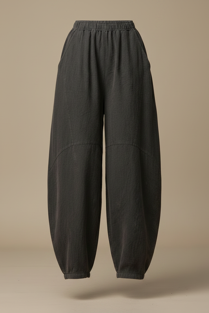 Pantalon Chinois Gris Ample Coton Lin Confortable - vue 3