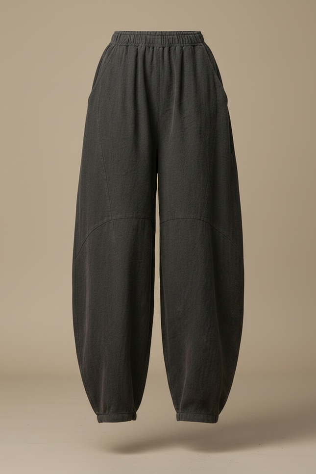 Pantalon Chinois Gris Ample Coton Lin Confortable - vue 3