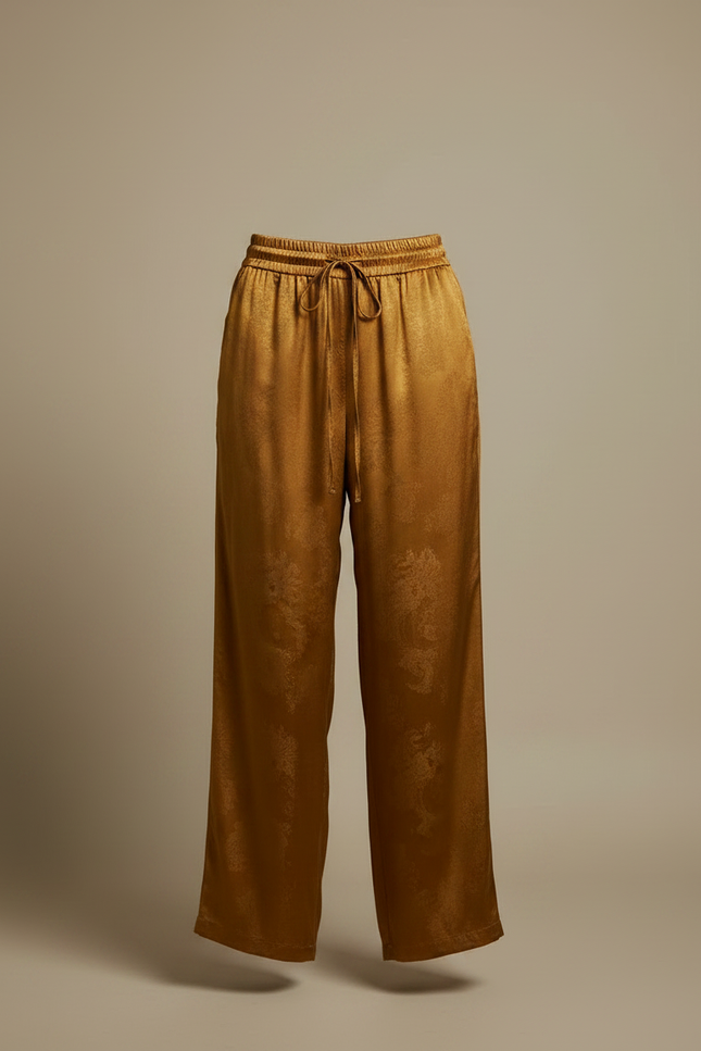 Pantalon Chinois Doré Soie Jacquard Ample Fluide - vue 3