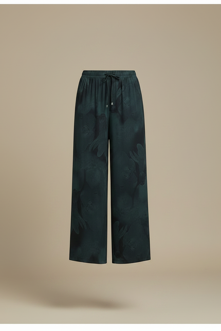 Pantalon Chinois Fluide Imprimé Vert Foncé Élégant - Polyester - vue 3