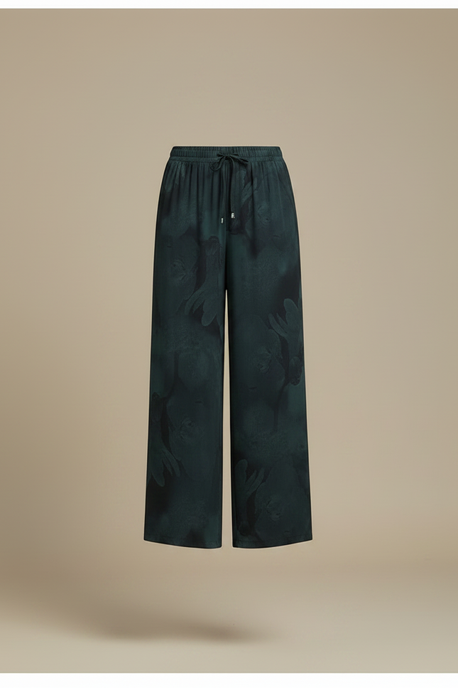 Pantalon Chinois Fluide Imprimé Vert Foncé Élégant - Polyester - vue 3