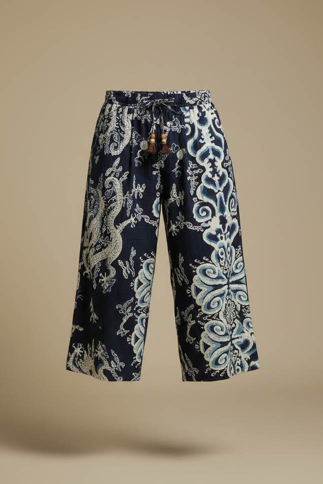 Pantalon Chinois Bleu Marine Ample Dragon Imprimé Homme - Coton - vue 3