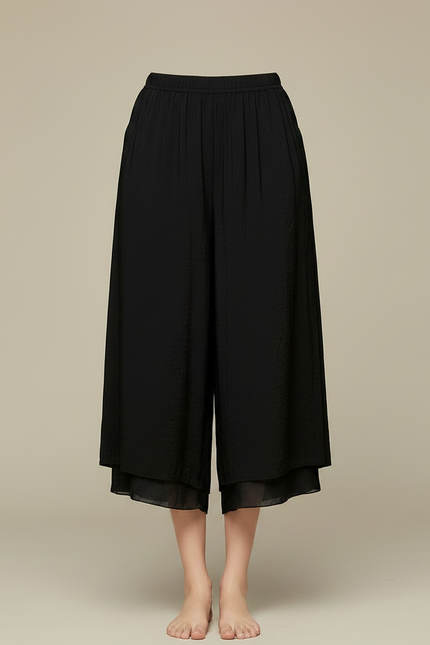 Pantalon Chinois Noir Ample Fluide Texturé Femme - Viscose - vue 3