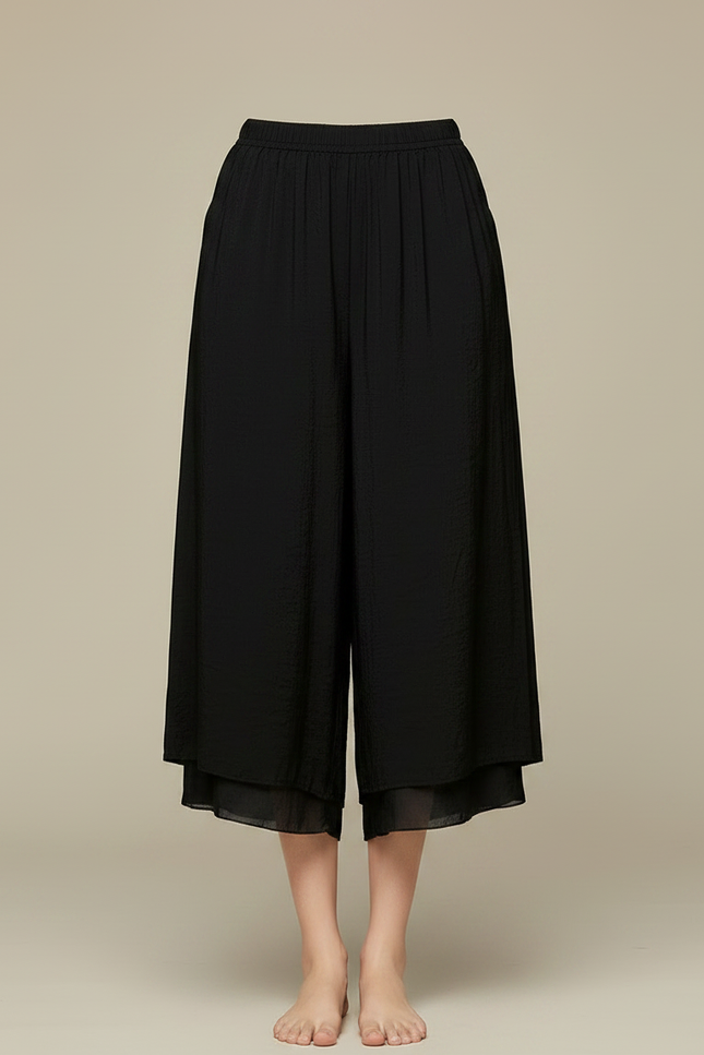 Pantalon Chinois Noir Ample Fluide Texturé Femme - Viscose - vue 3