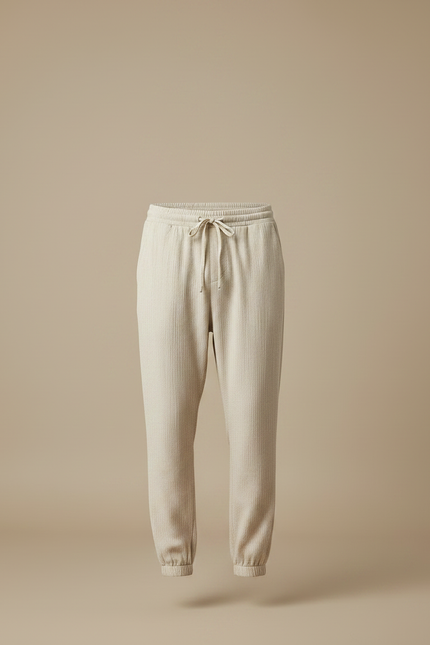 Pantalon Chinois Crème Côtelé Ample Décontracté Homme - Beige Cordé - vue 3