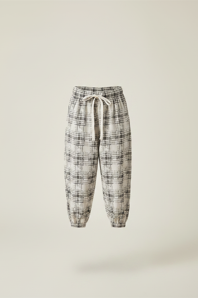 Pantalon Chinois Carreaux Amples Enfant Doux Coton - Beige - vue 3