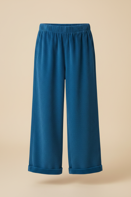 Pantalon Chinois Côtelé Ample Bleu Enfant Décontracté - Cordé - vue 3