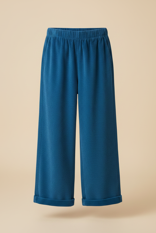 Pantalon Chinois Côtelé Ample Bleu Enfant Décontracté - Cordé - vue 3