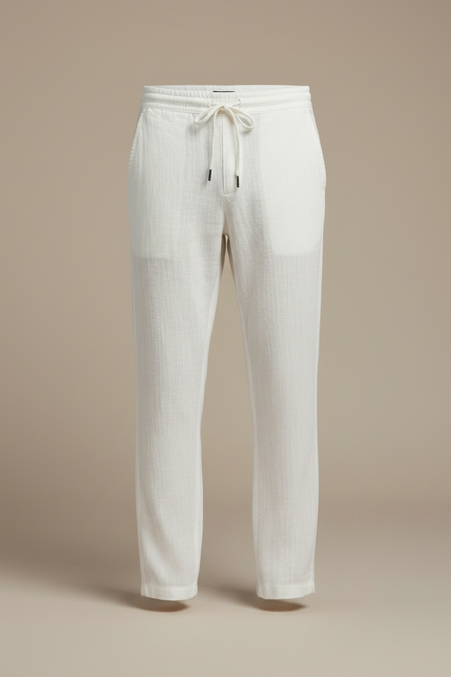 Pantalon Chinois Blanc Lin Droit Décontracté Cordon Homme - vue 3