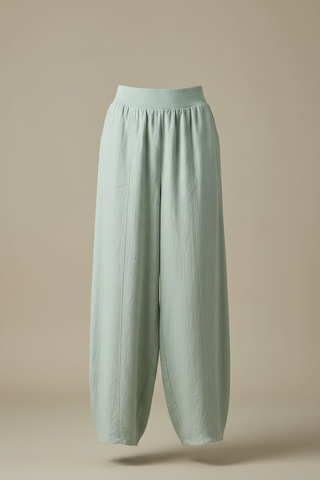 Pantalon Chinois Vert Ample Coton Lin Confortable - vue 3