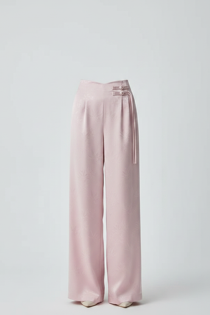 Pantalon Chinois Rose Satiné Ample Taille Haute - vue 3
