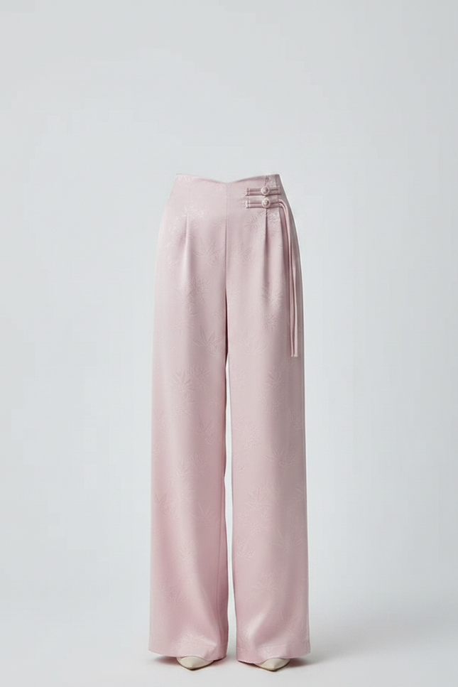 Pantalon Chinois Rose Satiné Ample Taille Haute - vue 3