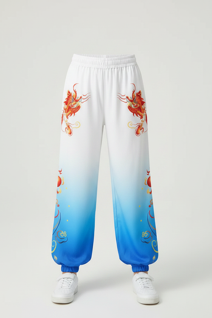Pantalon Chinois Blanc Bleu Dégradé Dragon Enfant - Multicolore Polyester - vue 3