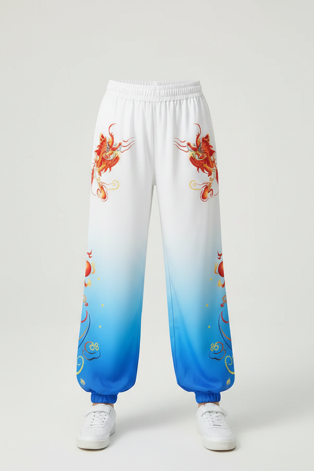 Pantalon Chinois Blanc Bleu Dégradé Dragon Enfant - Multicolore Polyester - vue 3