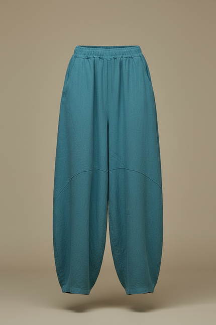 Pantalon Chinois Ample Coton Lin Bleu Canard Décontracté - vue 3