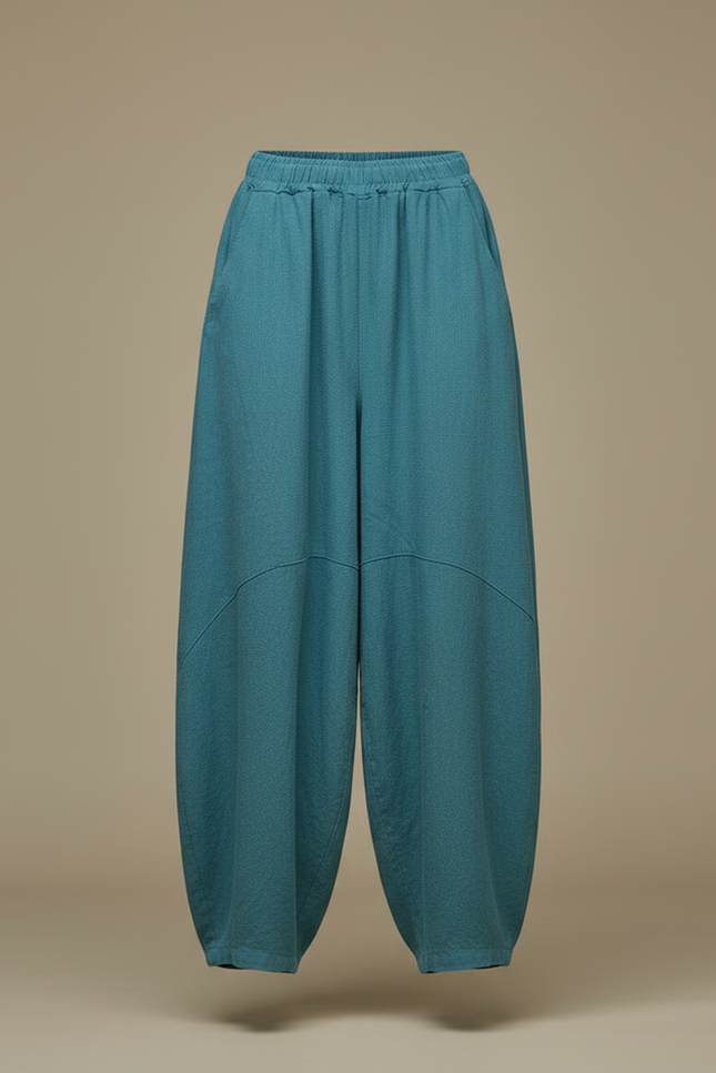 Pantalon Chinois Ample Coton Lin Bleu Canard Décontracté - vue 3