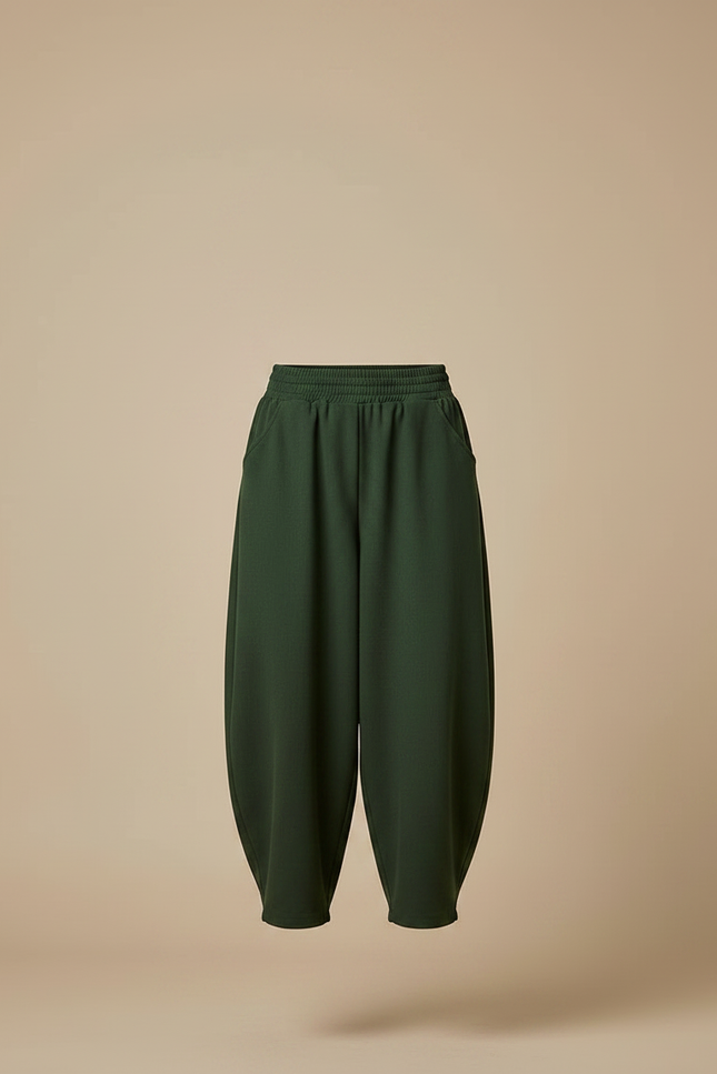 Pantalon Chinois Vert Ample Taille Haute Décontracté - Molleton - vue 3