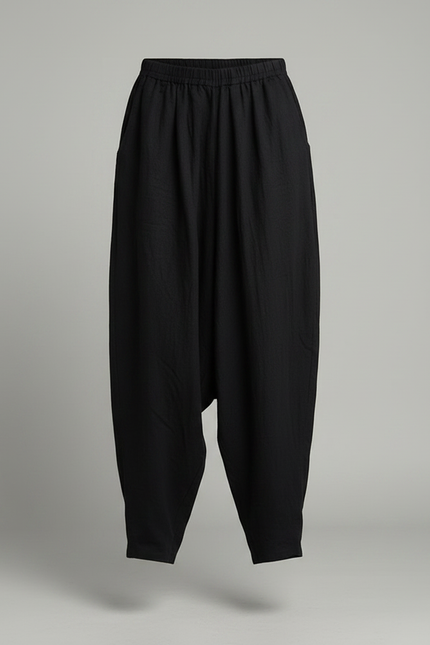 Pantalon Chinois Noir Ample Coton Lin Harem - vue 3