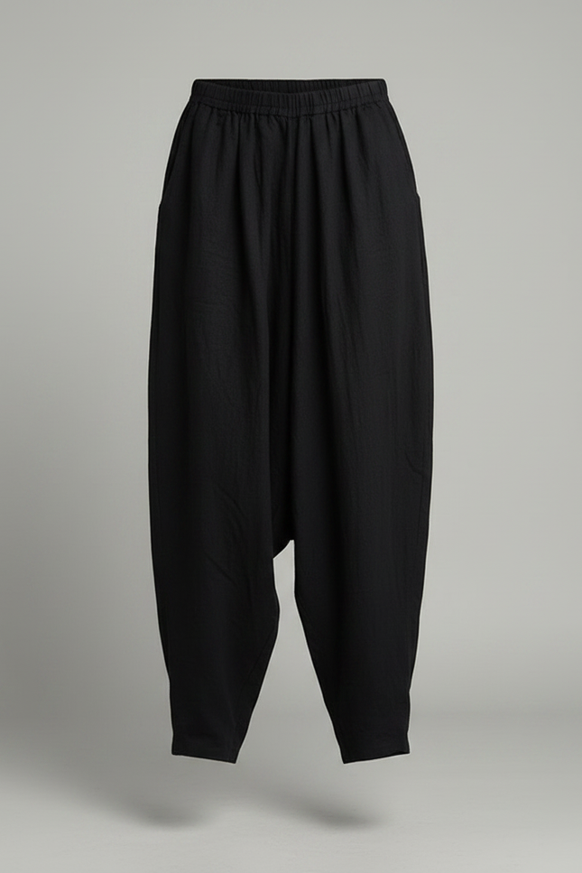 Pantalon Chinois Noir Ample Coton Lin Harem - vue 3