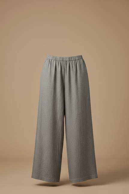 Pantalon Chinois Gris Ample Lin Fluide Femme - vue 3