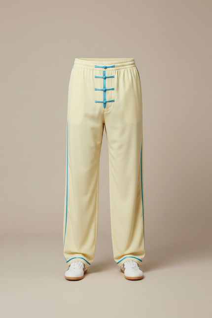 Pantalon Chinois Jaune Pâle Satiné Ample Décontracté - vue 3