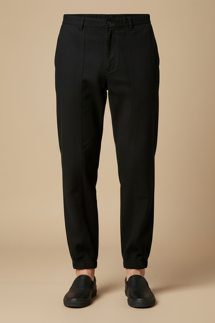 Pantalon Chinois Noir Ample Coton Décontracté Uni - vue 3