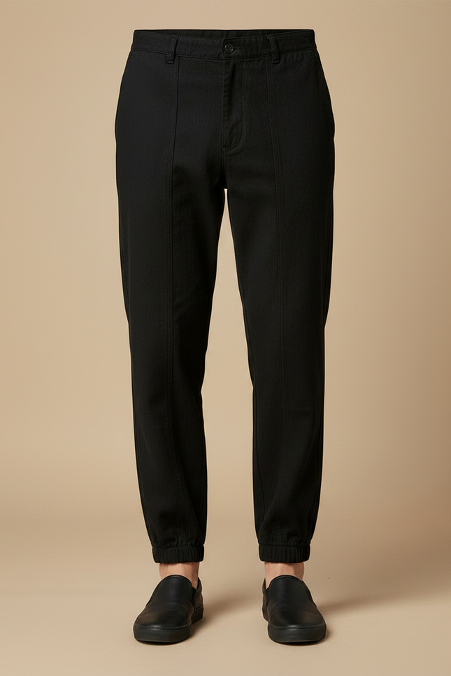 Pantalon Chinois Noir Ample Coton Décontracté Uni - vue 3