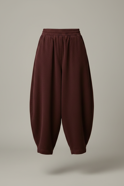 Pantalon Chinois Harem Coton Ample Marron Confortable - Bordeaux - vue 3