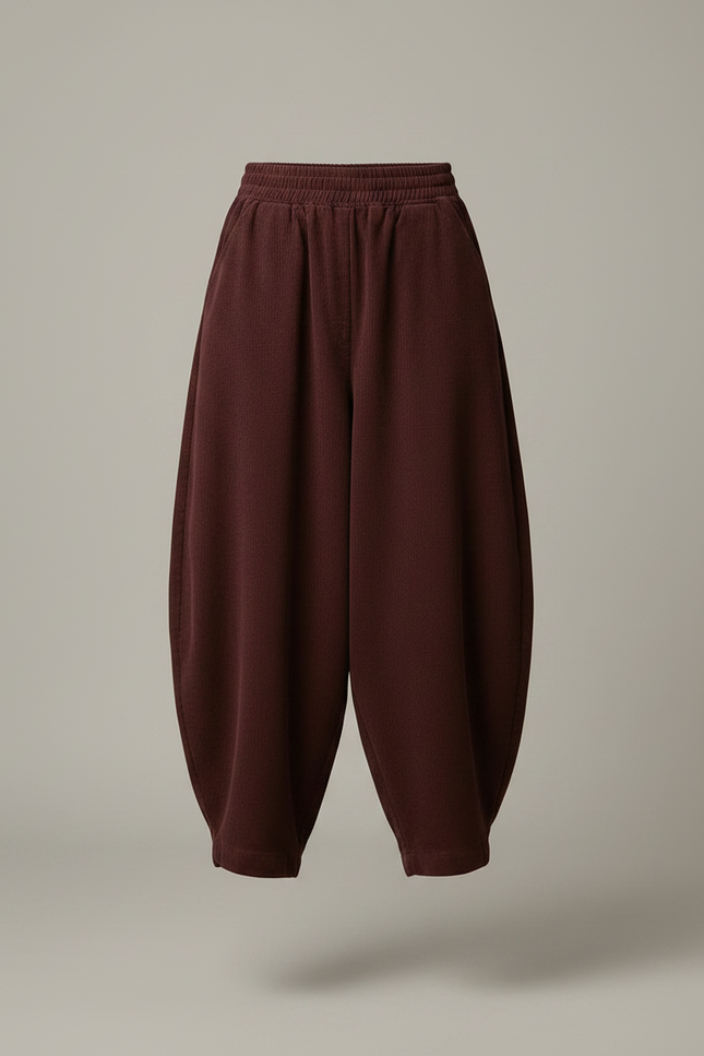 Pantalon Chinois Harem Coton Ample Marron Confortable - Bordeaux - vue 3