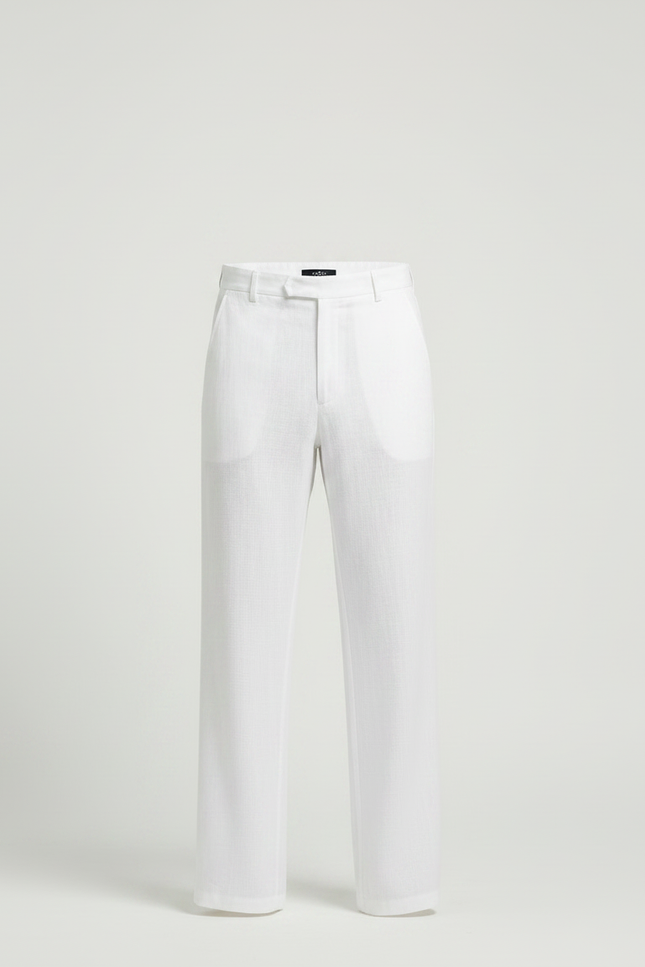 Pantalon Chinois Blanc Lin Ample Décontracté Homme - vue 3