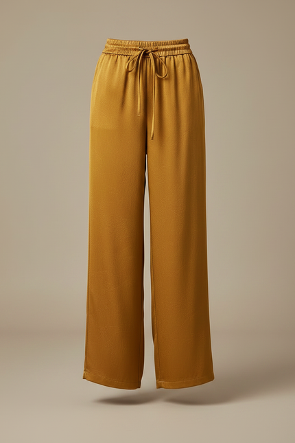 Pantalon Chinois Satin Ample Fluide Doré Élégant - vue 3
