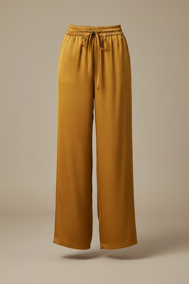 Pantalon Chinois Satin Ample Fluide Doré Élégant - vue 3