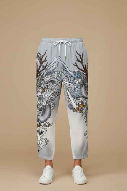 Pantalon Chinois Gris Dragon Imprimé Harem Décontracté - Polyester - vue 3