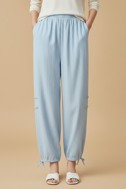 Pantalon Chinois Bleu Ciel Ample Lin Fluide - vue 3