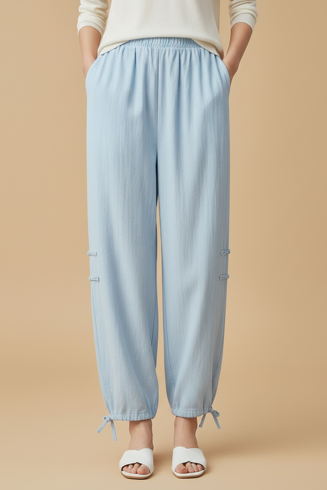 Pantalon Chinois Bleu Ciel Ample Lin Fluide - vue 3