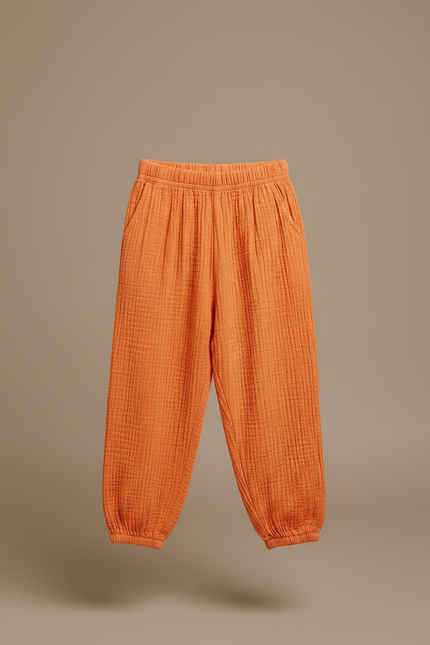 Pantalon Chinois Orange Coton Ample Texturé Enfant - vue 3