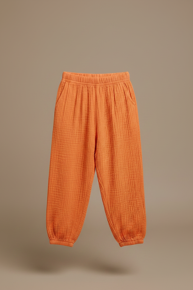 Pantalon Chinois Orange Coton Ample Texturé Enfant - vue 3