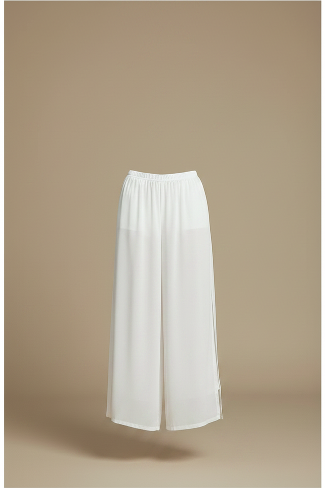 Pantalon Chinois Blanc Fluide Ample Fendu Élégant - Polyester - vue 3