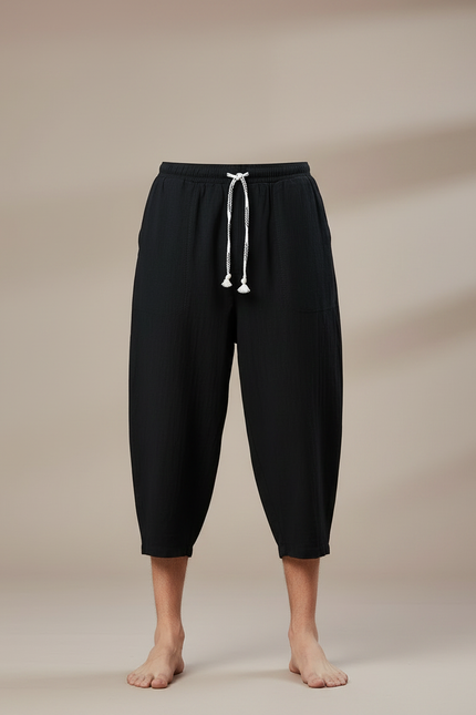 Pantalon Chinois Noir Ample Cordon Coton Homme - vue 3