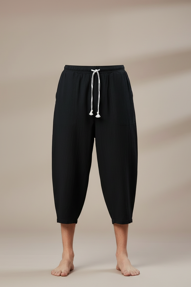 Pantalon Chinois Noir Ample Cordon Coton Homme - vue 3