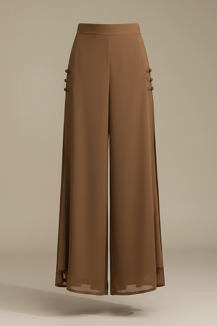 Pantalon Chinois Fluide Marron Chiffon Fendu Élégant - Polyester - vue 3