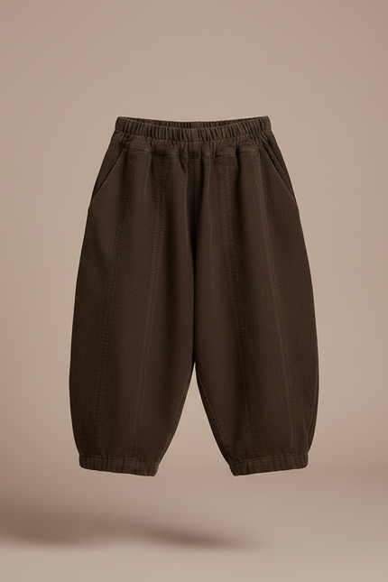 Pantalon Chinois Marron Côtelé Ample Rétro Enfant - Cordé - vue 3