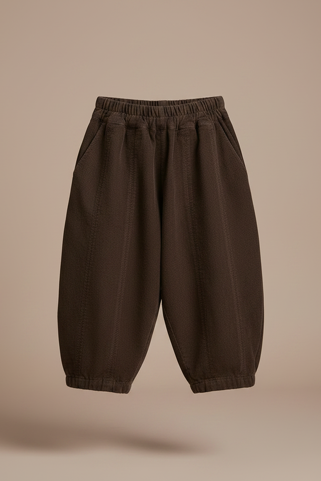 Pantalon Chinois Marron Côtelé Ample Rétro Enfant - Cordé - vue 3
